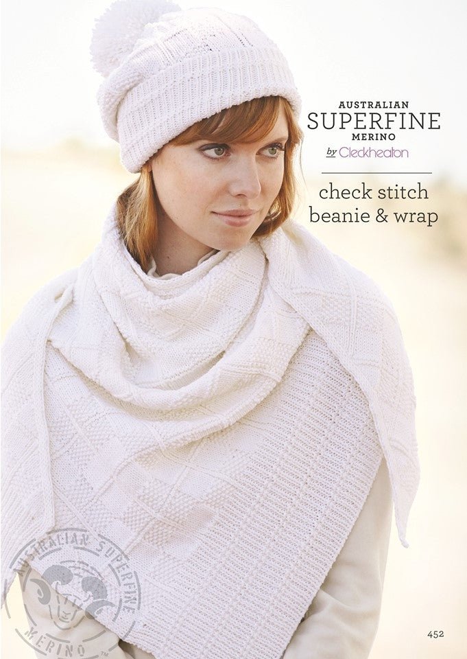 Leaflet 452 - Superfine Check Stitch Beanie & Wrap - Mooroolbark Wool