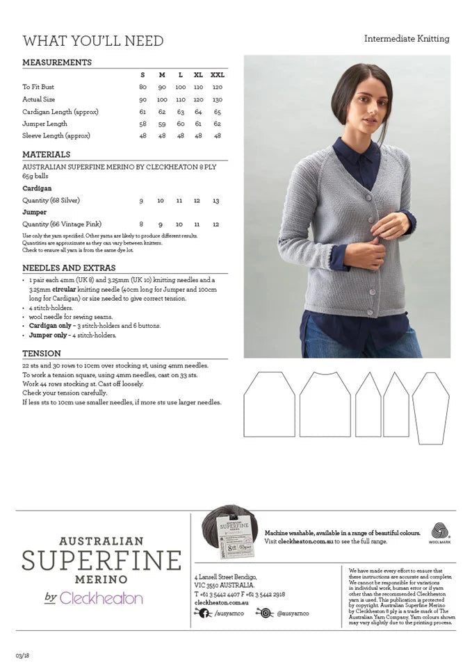 Leaflet 470 - Superfine Jumper & Cardigan with Feature Raglan - Mooroolbark Wool