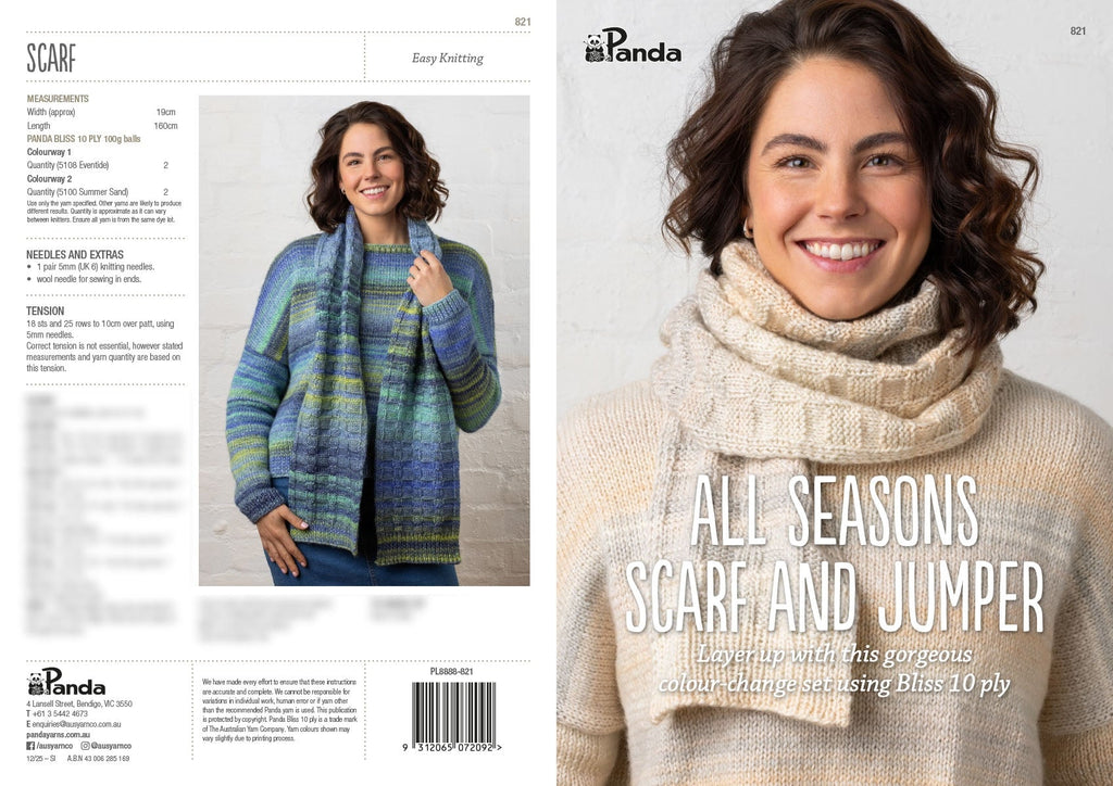 Leaflet 821 - Panda All Seasons Scarf and Jumper - Mooroolbark Wool