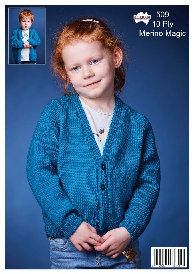 Leaflet HL509 - Child's Raglan V-Neck Cardi Hl6002 - Mooroolbark Wool