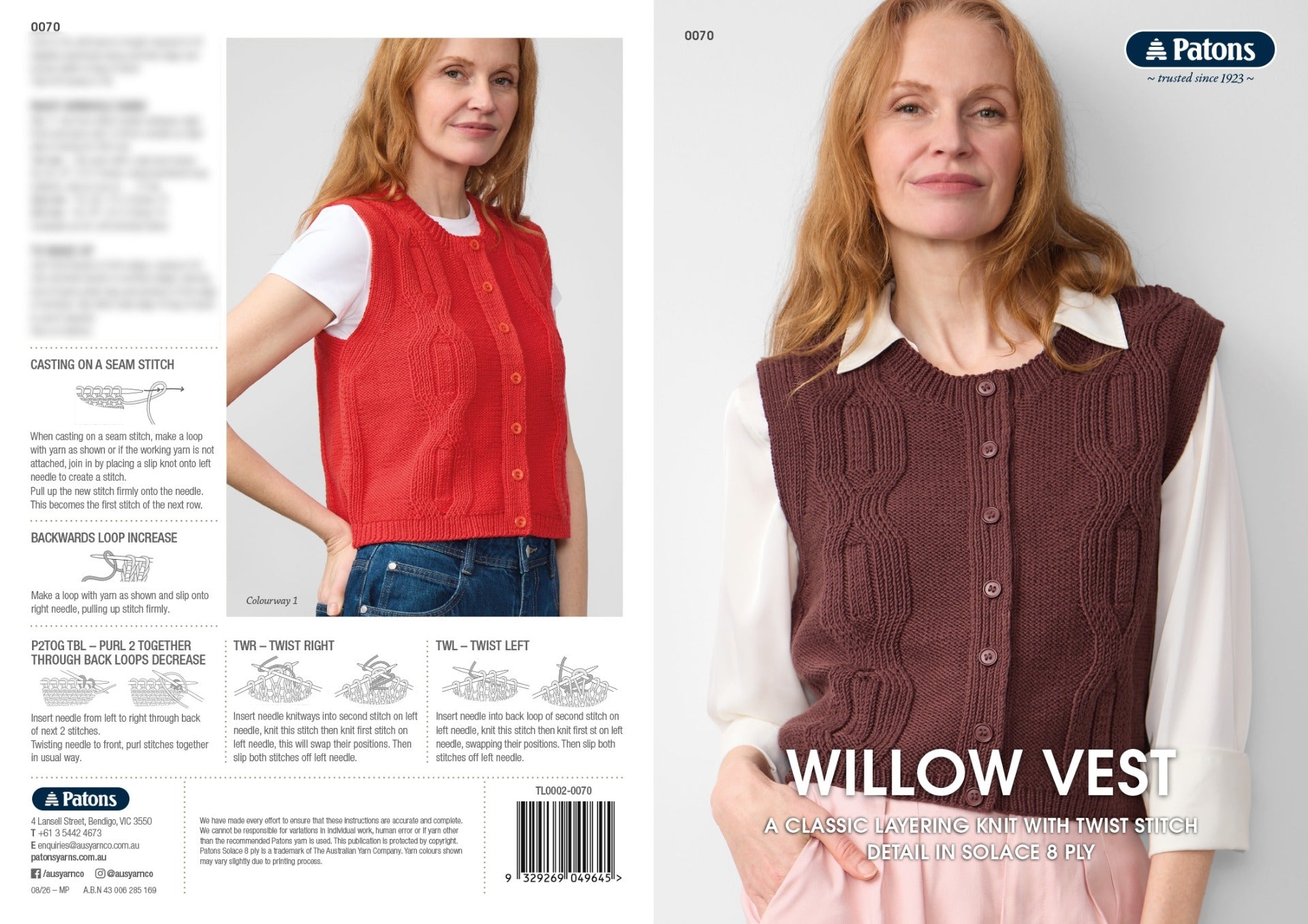 Leaflet 0070 - Patons Willow Vest 8 ply
