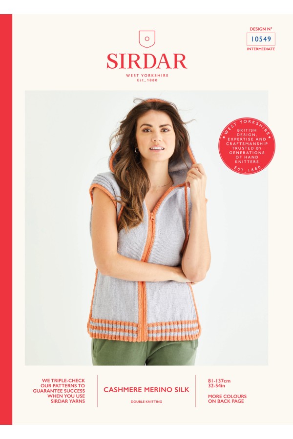Leaflet 10549 - Sirdar 8 Ply ladies sleeveless hoodie