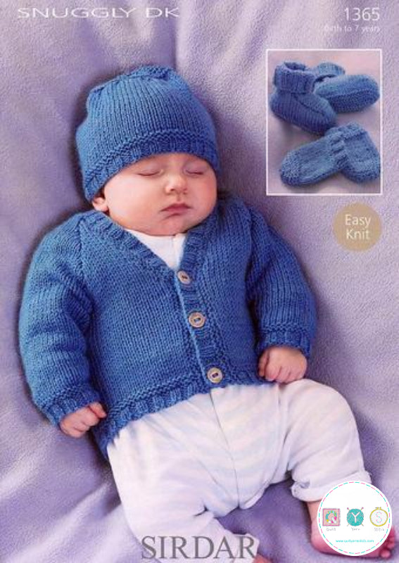 Leaflet 1365 - Sirdar Snuggly DK Birth - 7 yrs cardigan, hat, bootees & mitts