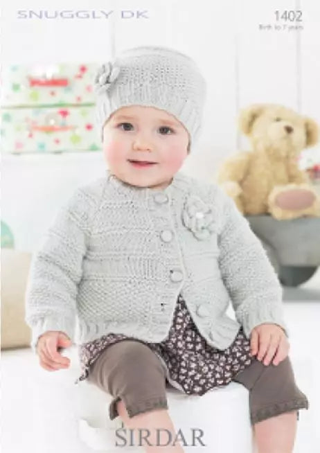 Leaflet 1402 - Sirdar Snuggly DK cardigan & hat
