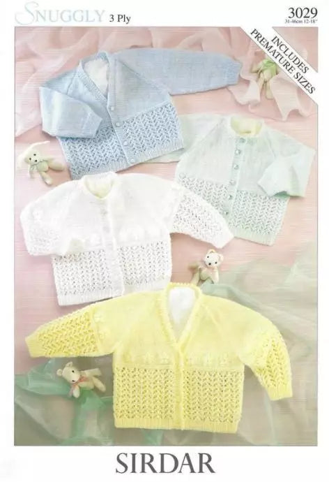 Leaflet 3029 - Sirdar Snuggly 3 ply - Prem to 6 mths cardigans