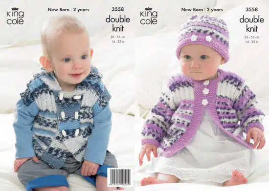 Leaflet 3558 - King Cole DK sleeveless hoodie, jacket & hat