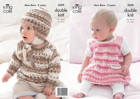 Leaflet 3559 - King Cole DK dress, jumper & hat