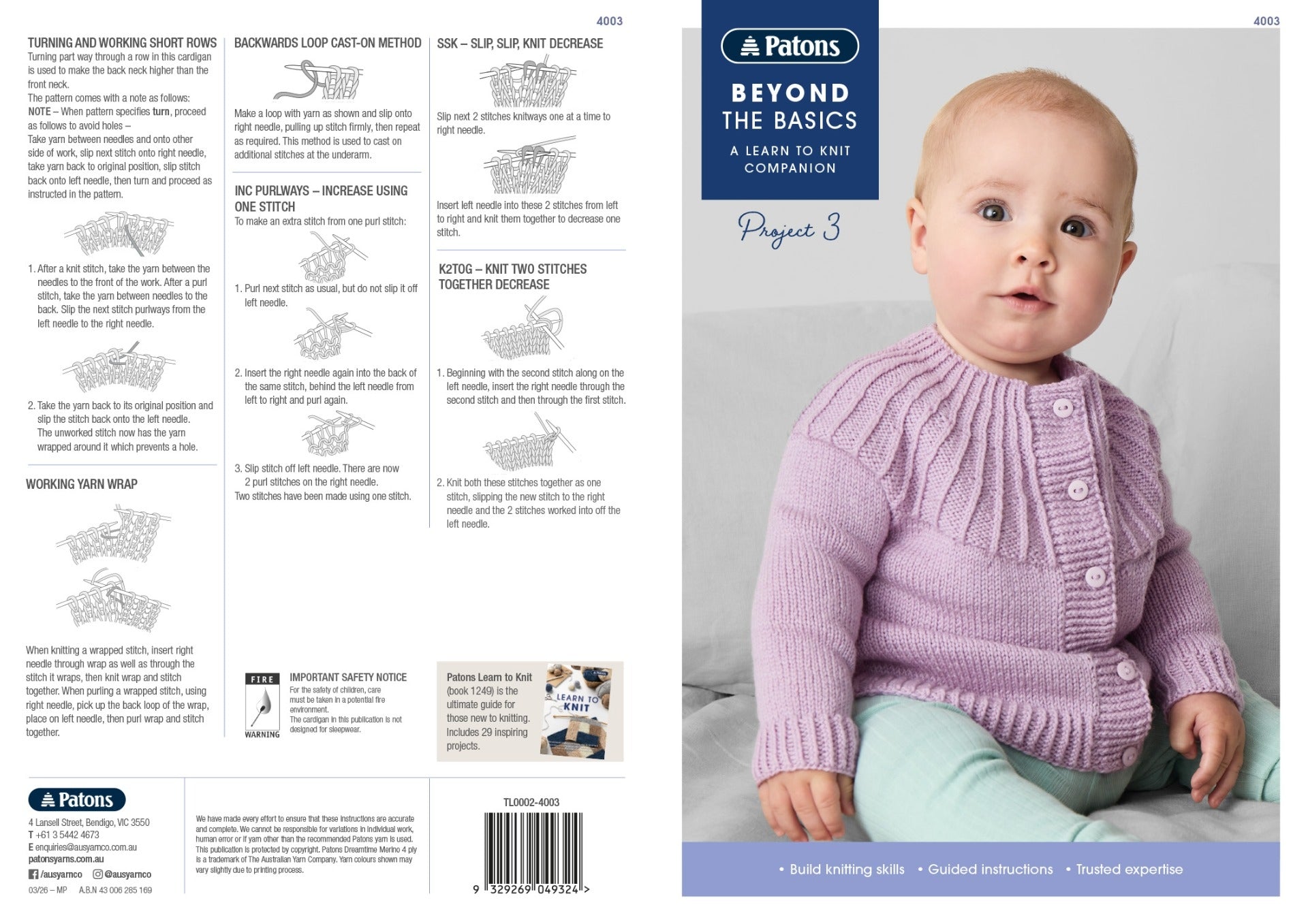 Leaflet 4003 - Patons Beyond The Basics: Project 3 (Knit) baby cardigan