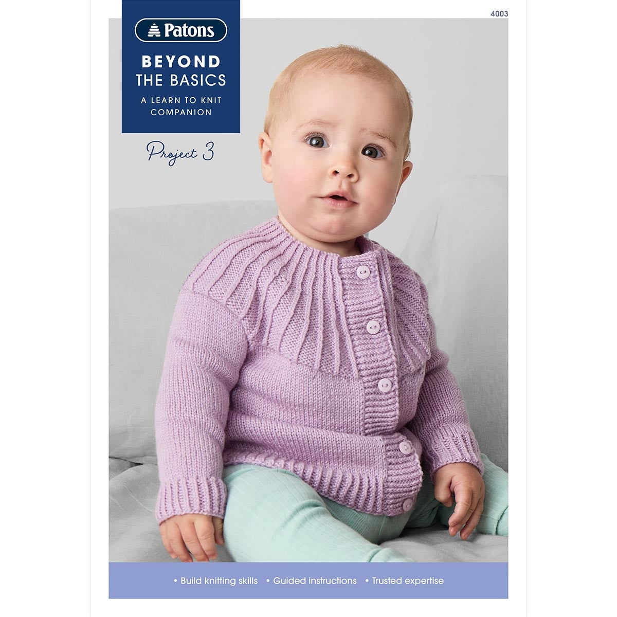 Leaflet 4003 - Patons Beyond The Basics: Project 3 (Knit) baby cardigan
