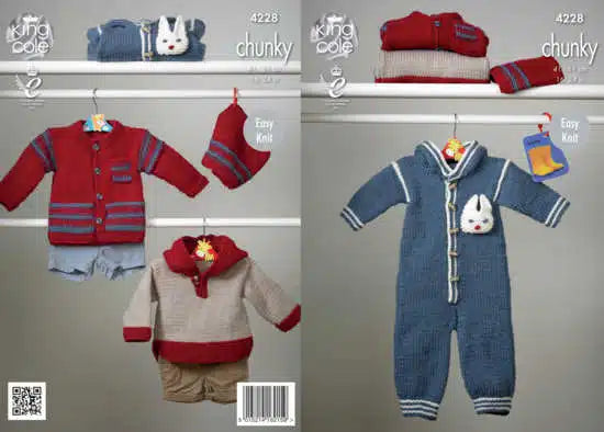 Leaflet 4228 - King Cole Chunky cardigan, jumper hat & outdoor suit