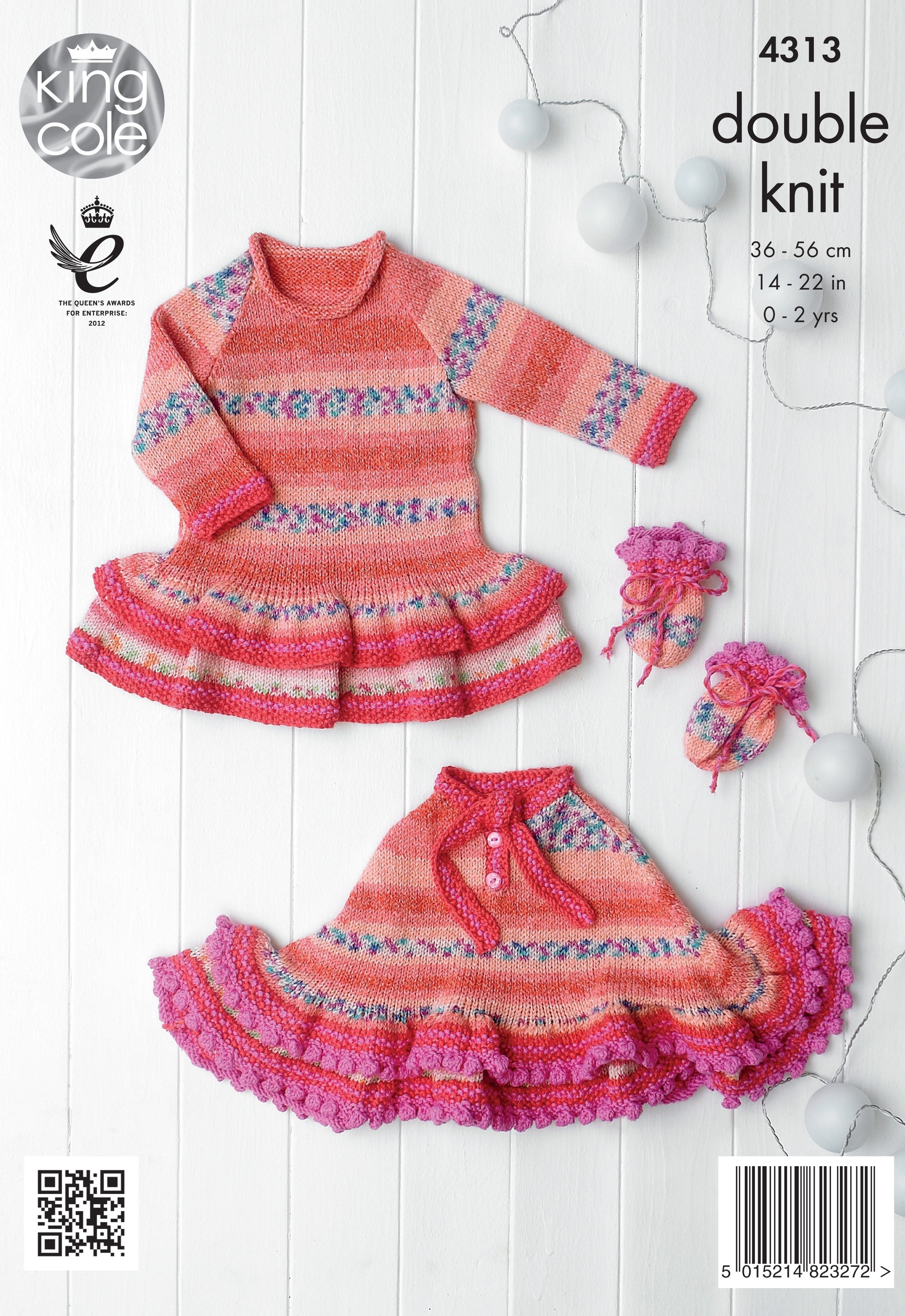 Leaflet 4313 - King Cole DK cardigan, dress, poncho & mitts