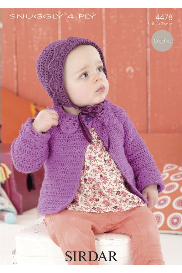 Leaflet 4478 - Sirdar Snuggly 4 Ply crochet jacket &  bonnet
