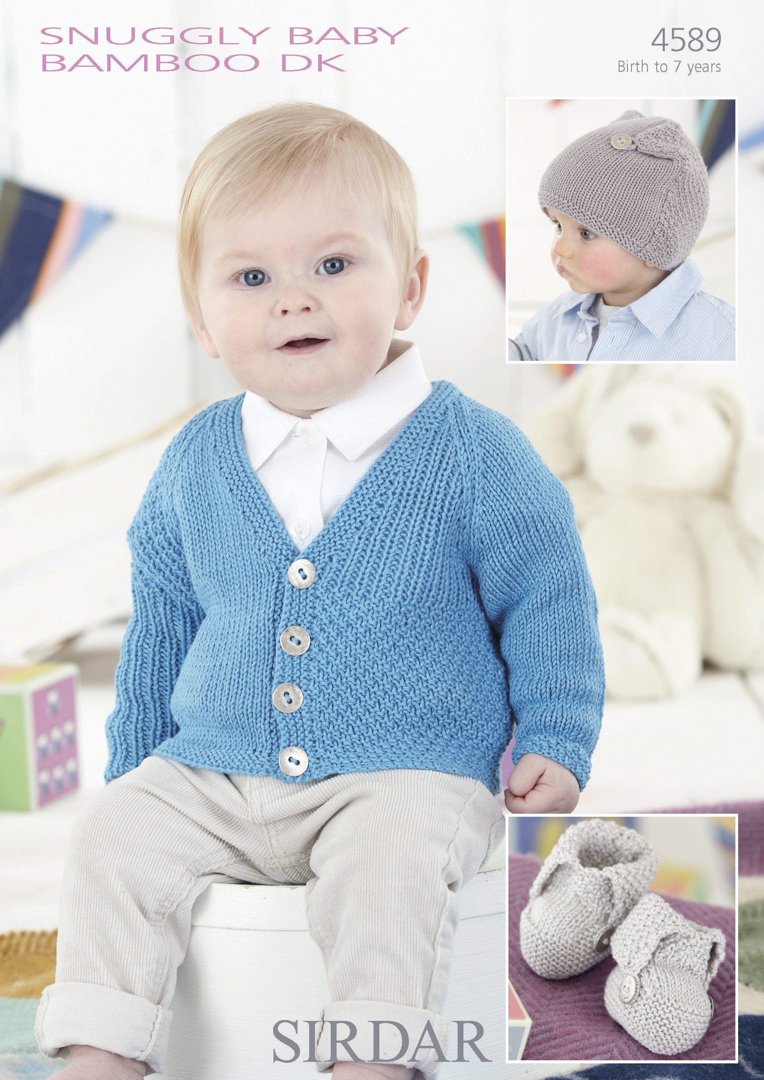 Leaflet 4589 - Sirdar Snuggly DK Cardigan, hat, booties