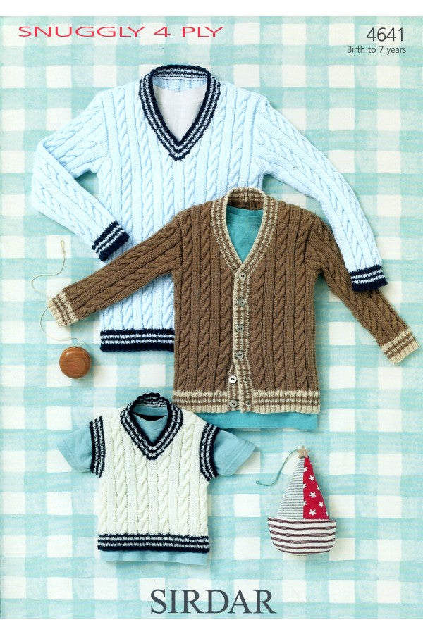 Leaflet 4641 - Sirdar Snuggly 4 Ply cardigan, jumper & vest