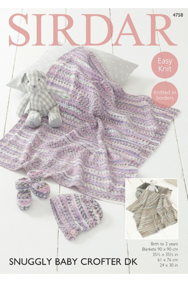 Leaflet 4758 - Sirdar Snuggly Baby Crofter DK blanket, hat & bootees