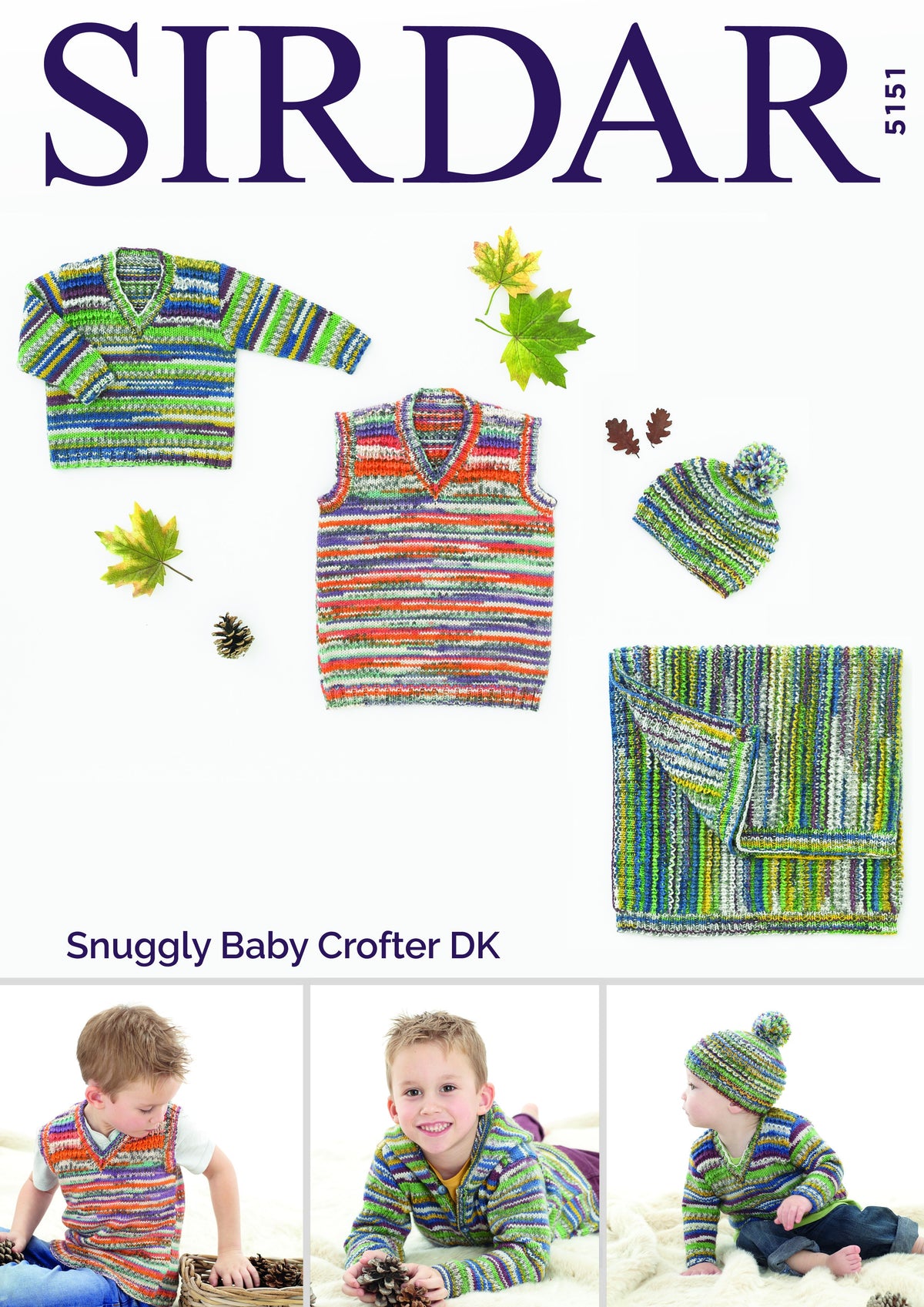 Leaflet 5151 - Sirdar Crofter DK jumper, vest, hat & blanket 0-7 yrs
