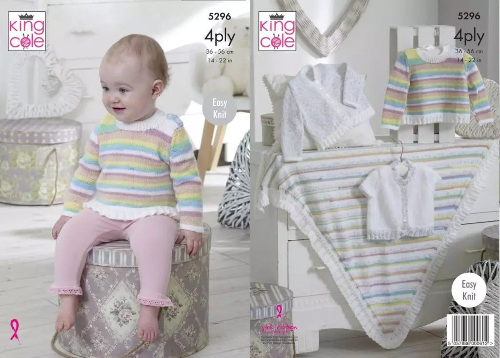 Leaflet 5296 - King Cole 4 ply jumper, cardigan & blanket