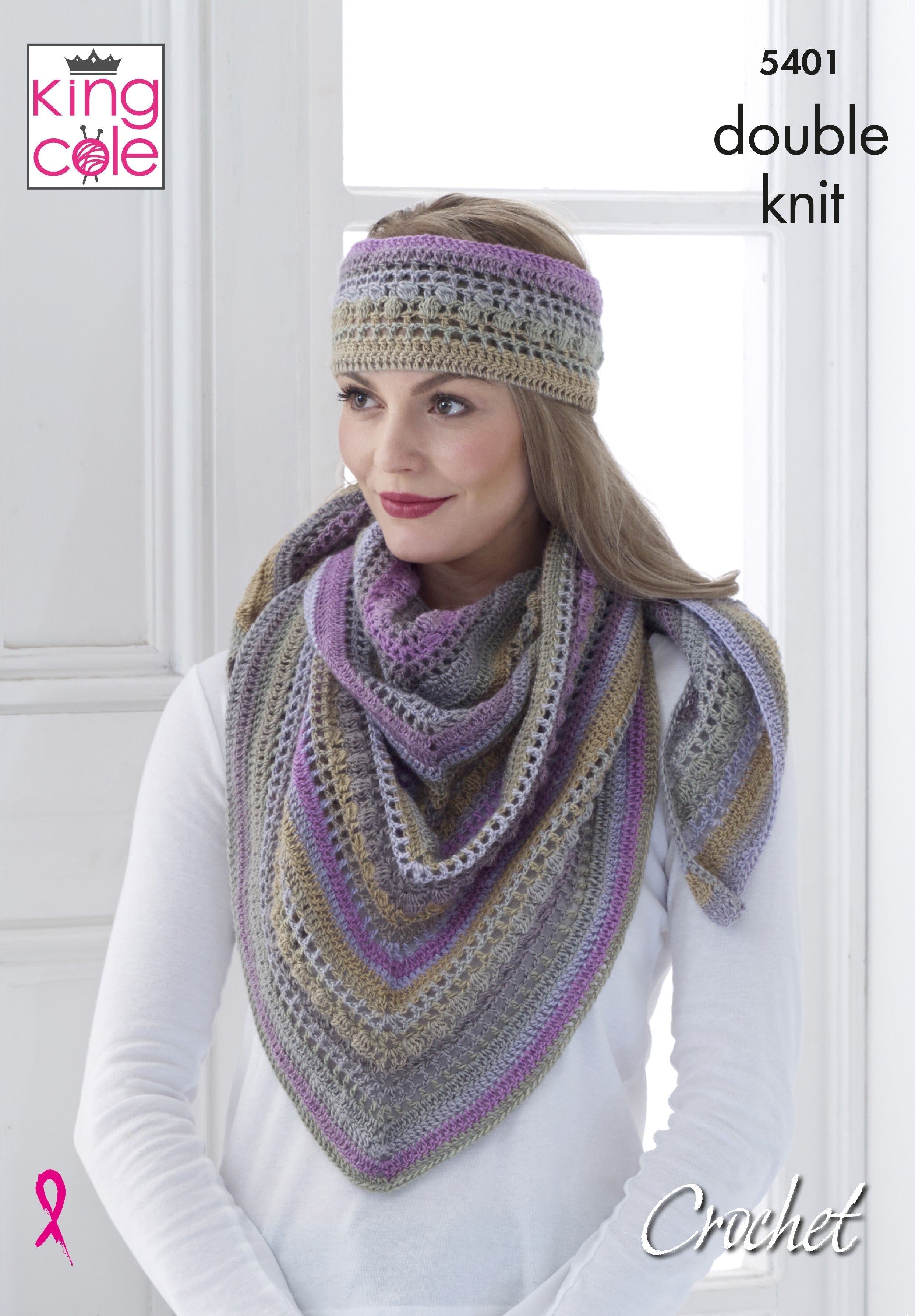 Leaflet 5401 - King Cole Riot DK - Crochet shawl, cowl, hat & headband