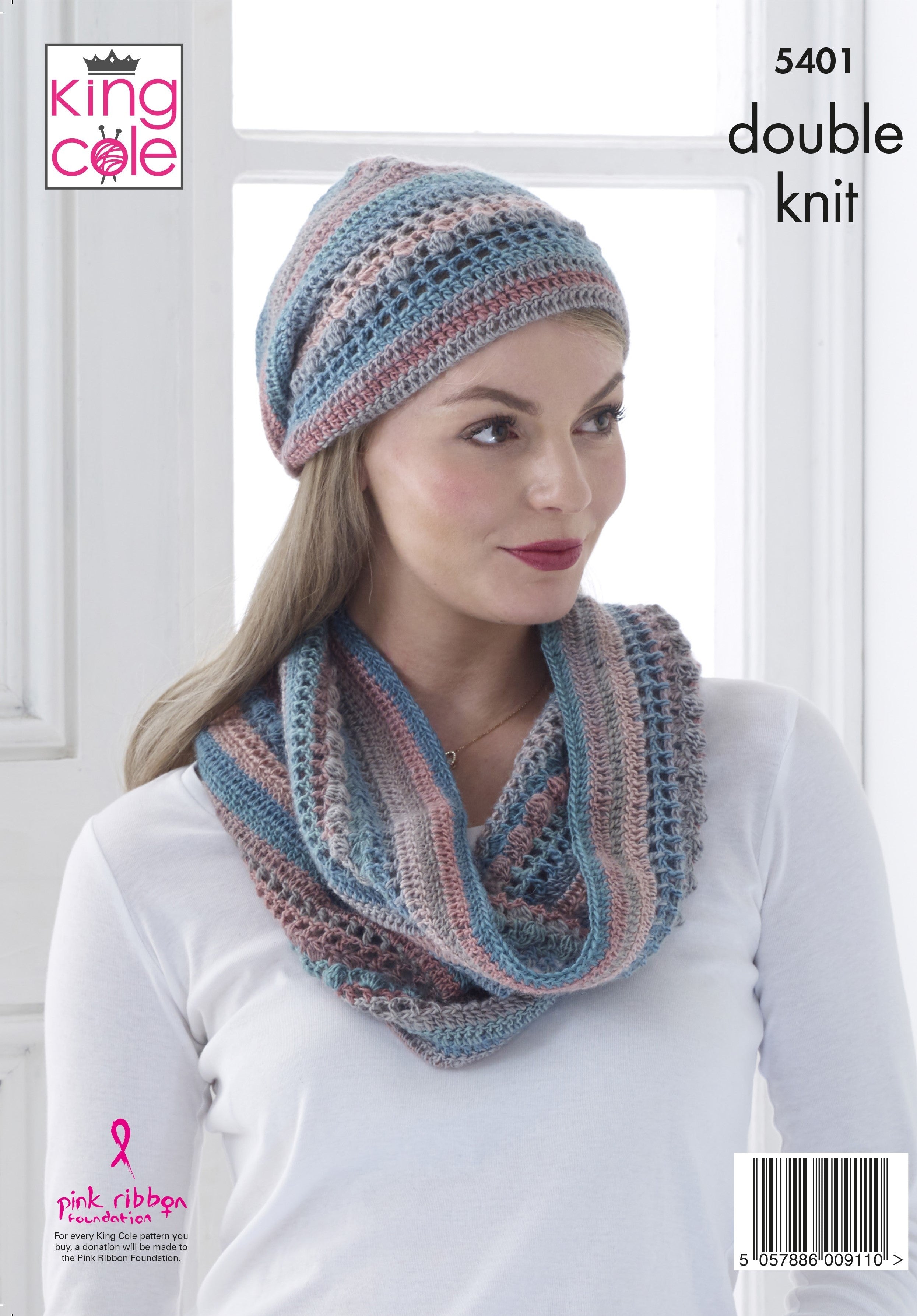 Leaflet 5401 - King Cole Riot DK - Crochet shawl, cowl, hat & headband