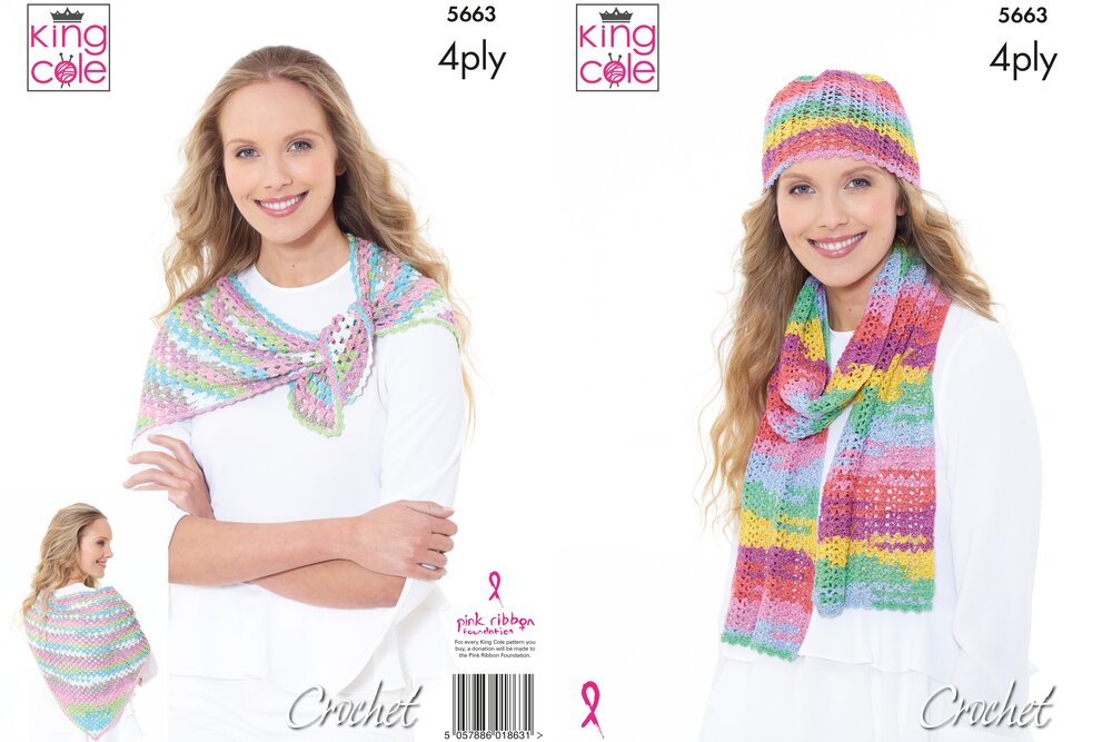 Leaflet 5663 - King Cole 4 ply scarf, wrap & hat