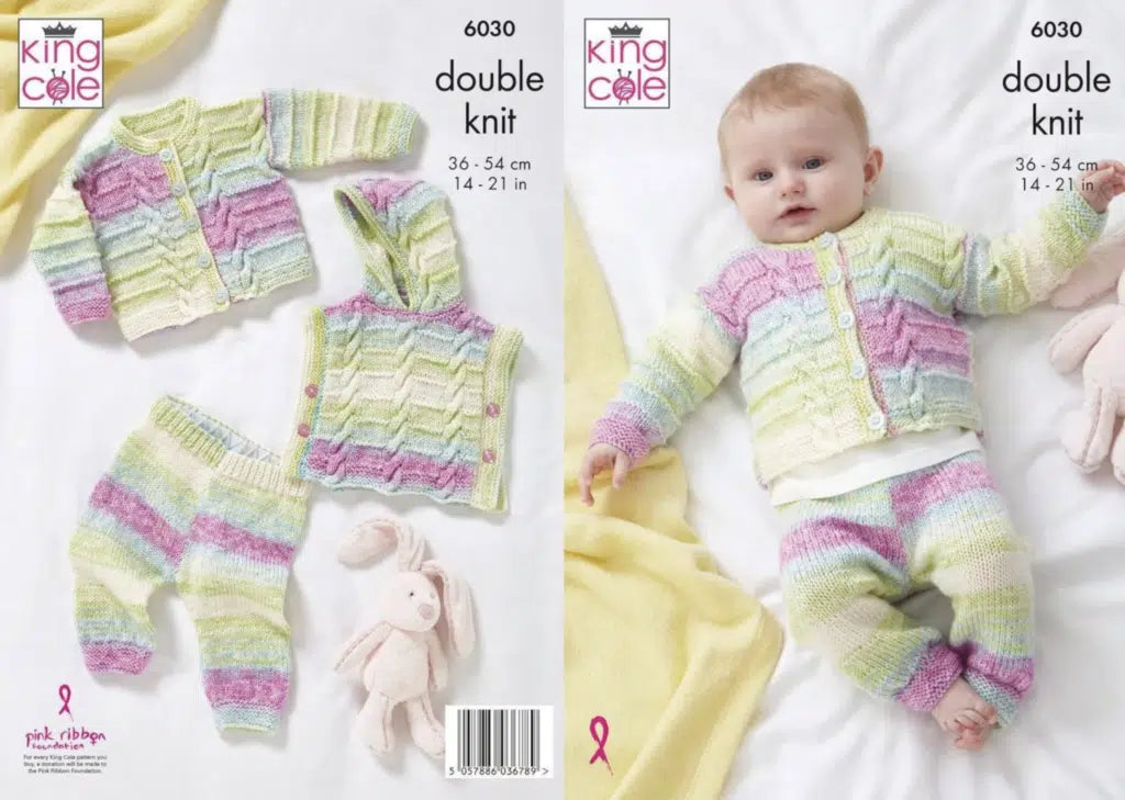 Leaflet 6030 - King Cole DK cardigan, sleeveless hoodie & leggings