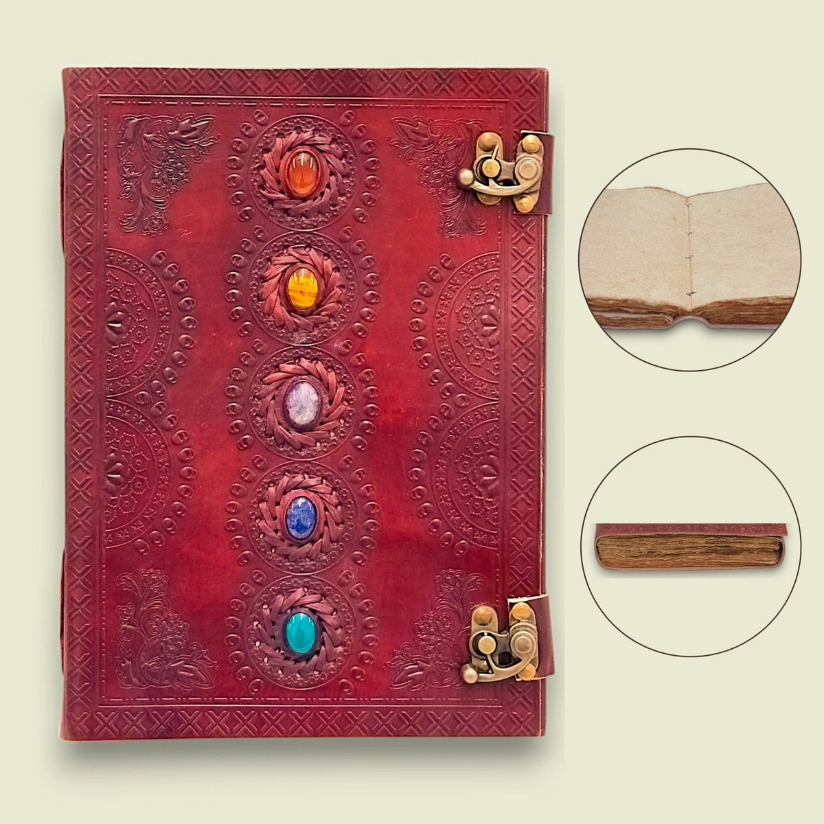 Leather Journal - Extra Large 5 Stones with Vintage Paper SR-LJ-404 - Mooroolbark Wool