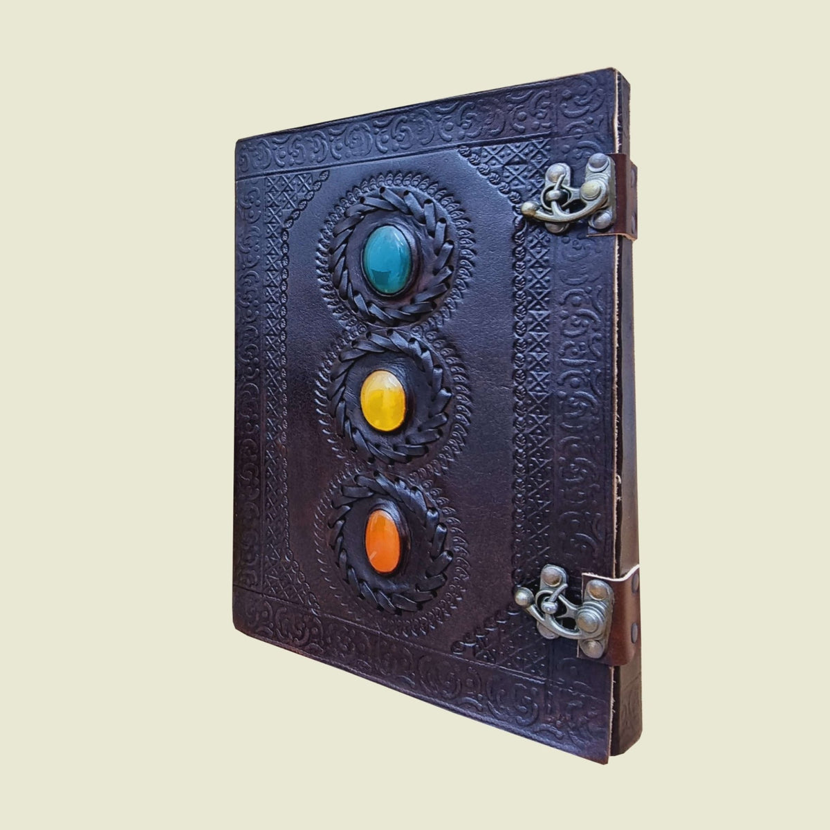 Leather Journal - Large - 3 Mixed Gems - Mooroolbark Wool