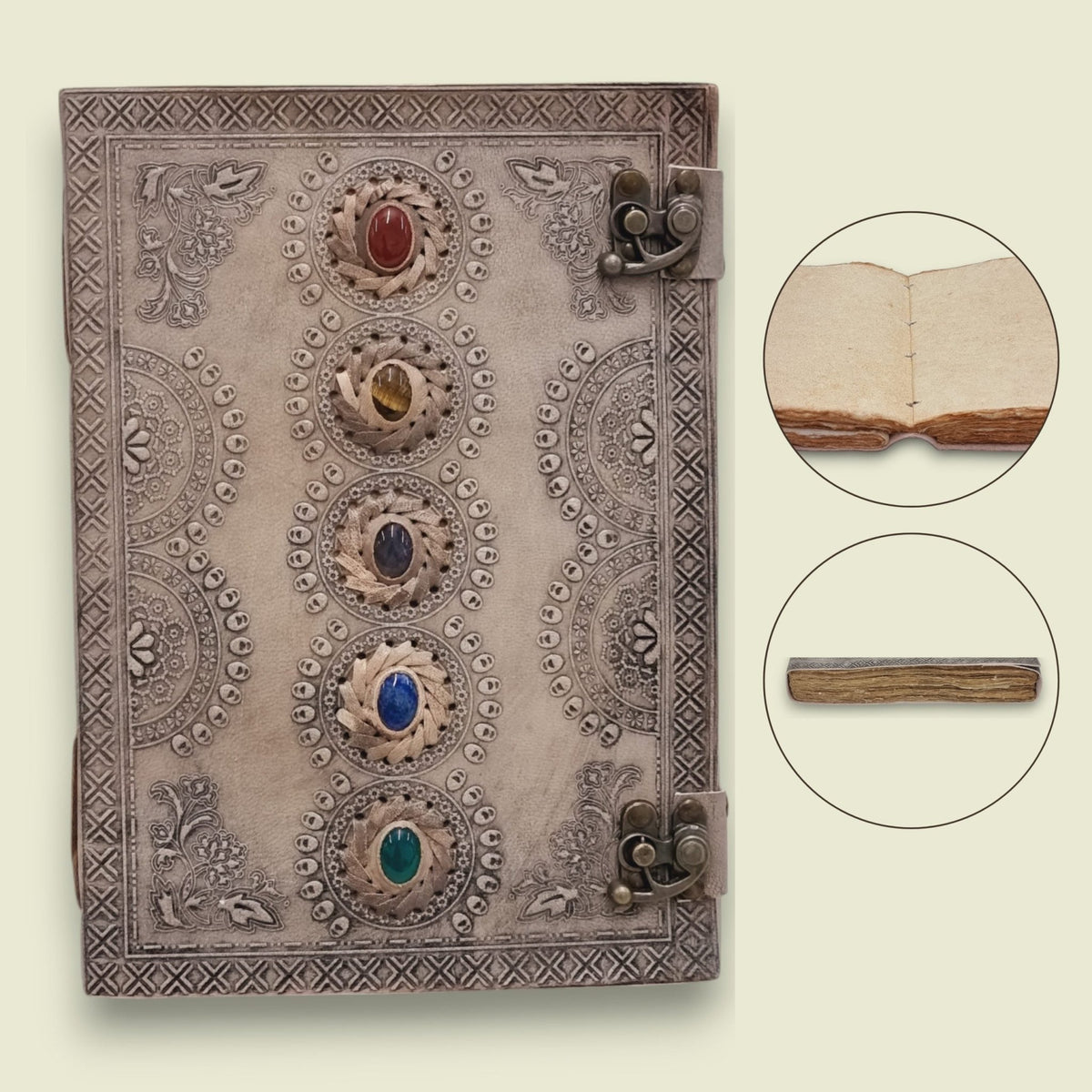 Leather Journal - Large - 5 Stones Antique with Vintage Paper - SR-LJ-208 - Mooroolbark Wool