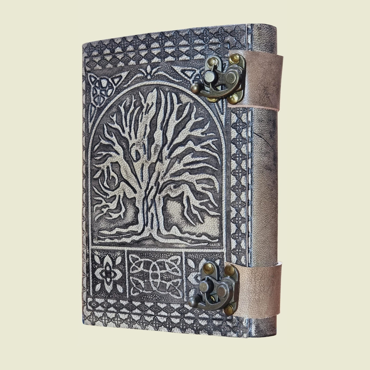 Leather Journal - Medium Antique Look Tree of Life - Mooroolbark Wool