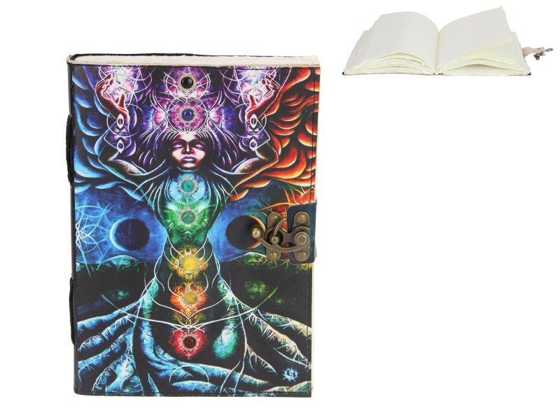 Leather Journal - Painted Godess Chakra Tree - Mooroolbark Wool