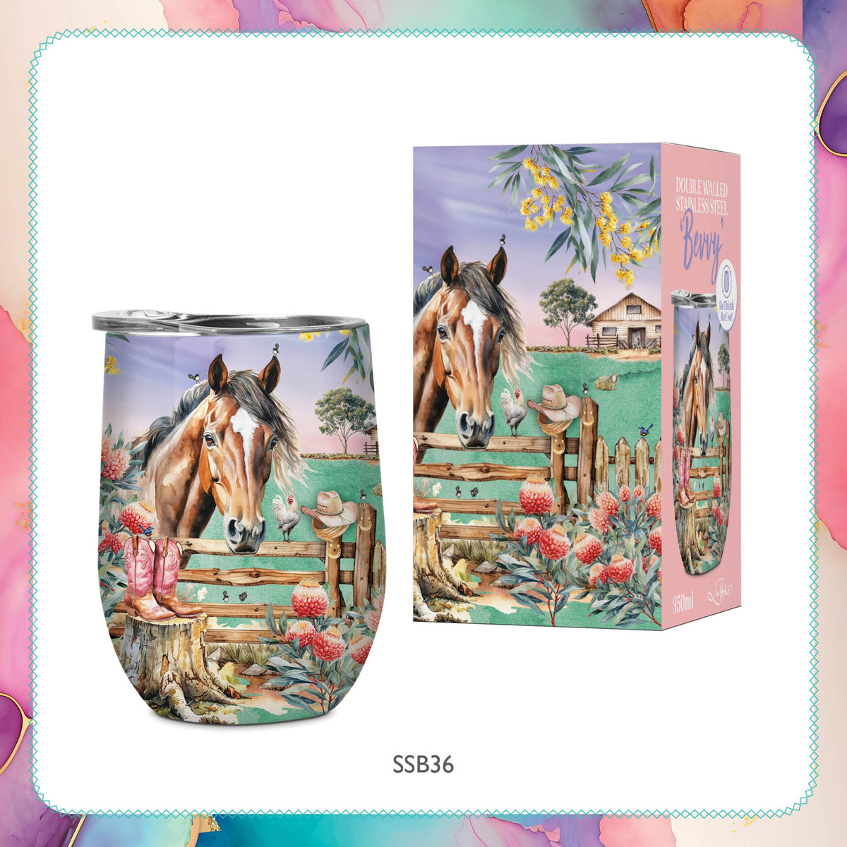 Lisa Pollock Bevvy Travel Mug 350ml - Country Dusk SSB036 - Mooroolbark Wool