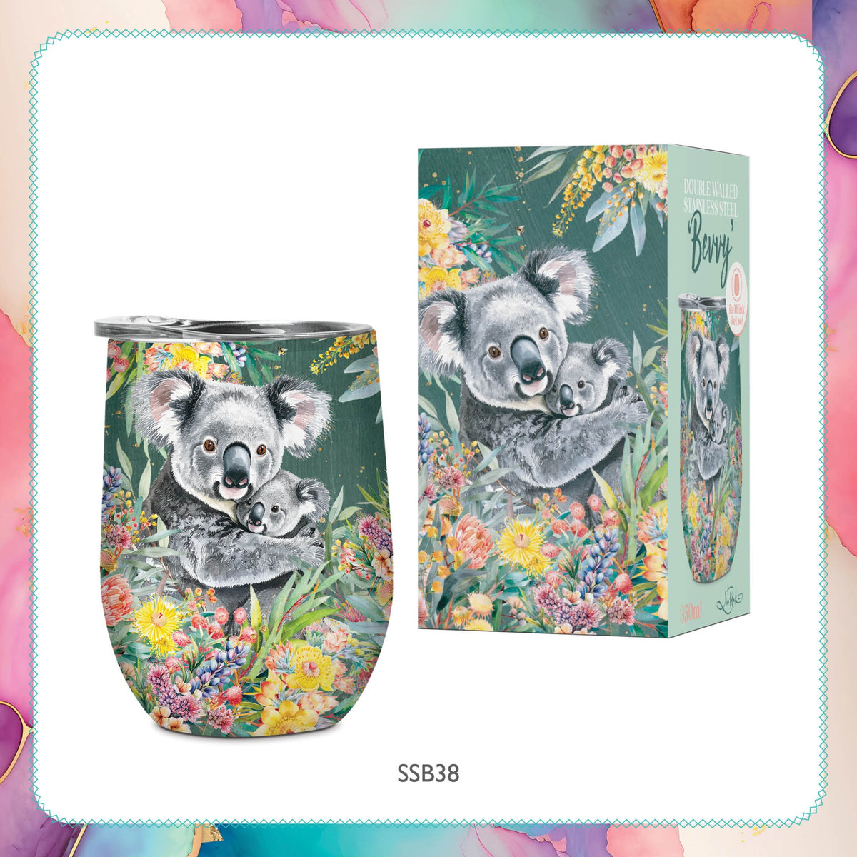 Lisa Pollock Bevvy Travel Mug 350ml - Koala Cuddles SSB038 - Mooroolbark Wool