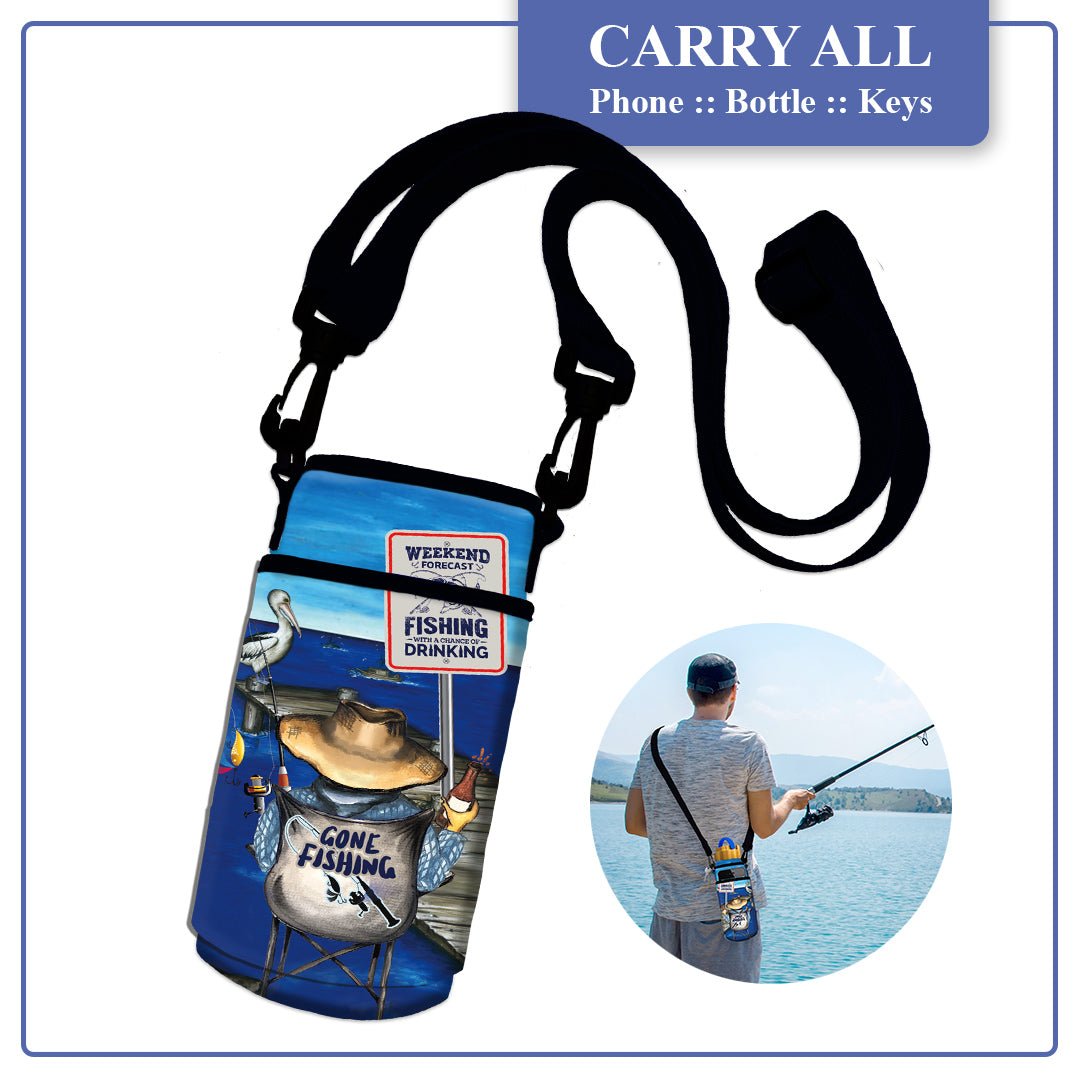 Lisa Pollock Bottle And Phone Carry All Gone Fishing BMC08 - Mooroolbark Wool