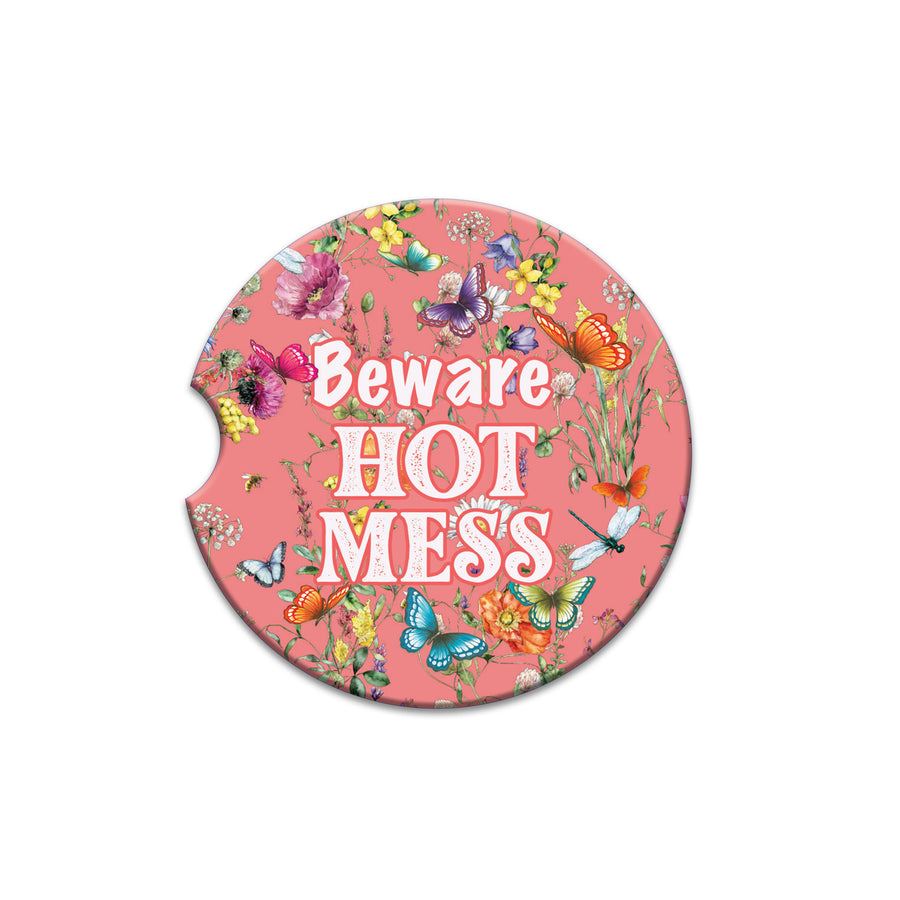 Lisa Pollock Car Coaster Beware Hot Mess - CCC167