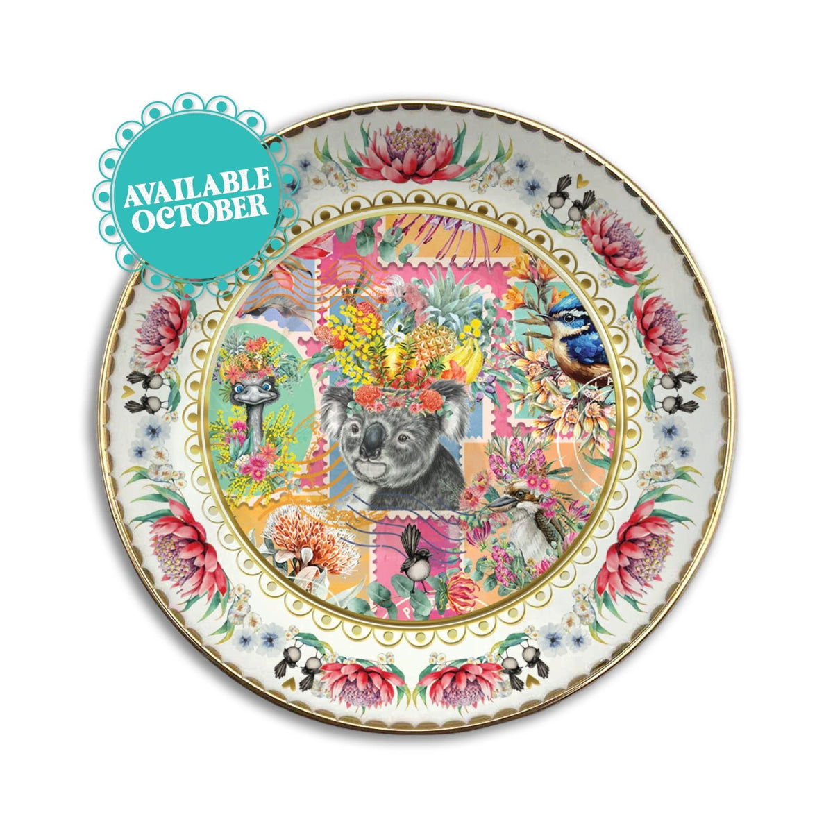 Lisa Pollock Ceramic Trinket Dish-Pretty Postage - CTD05 - Mooroolbark Wool