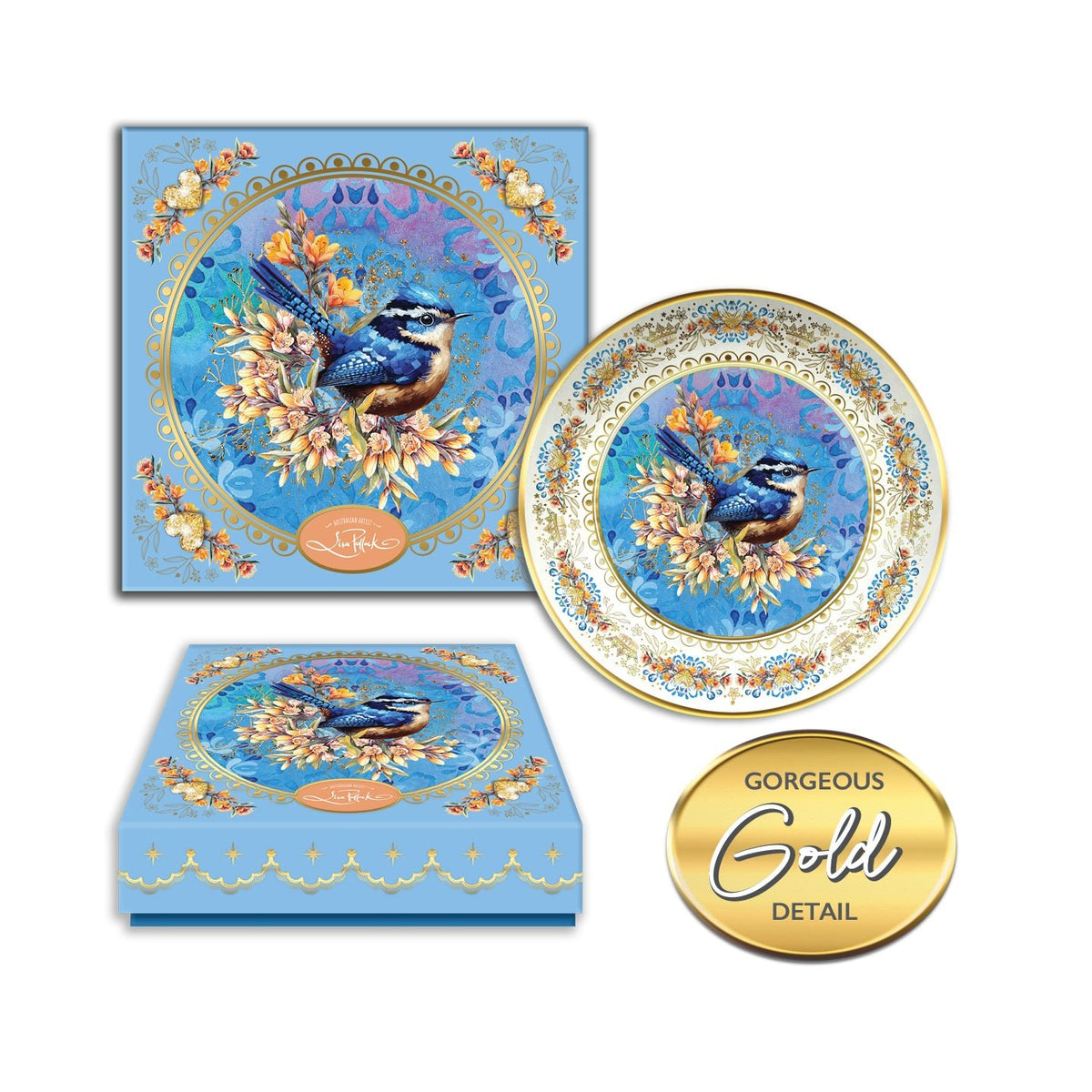 Lisa Pollock Ceramic Trinket Dish-Royal Wrens - CTD01  X disc - Mooroolbark Wool