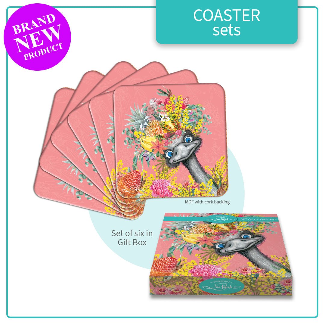 Lisa Pollock Coasters Set - CSTR01 - Emu-sing - Mooroolbark Wool