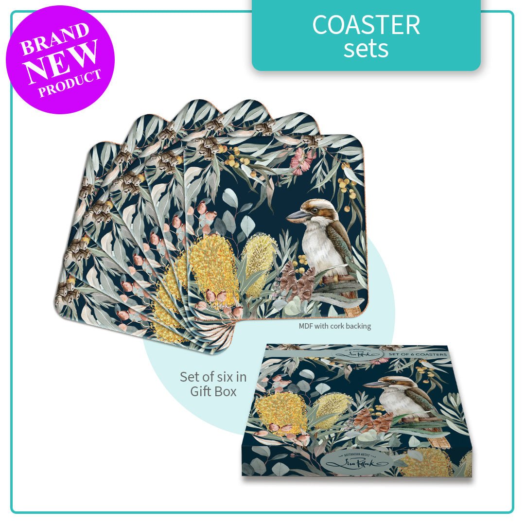 Lisa Pollock Coasters Set - CSTR03 - Bush Guardian - Mooroolbark Wool