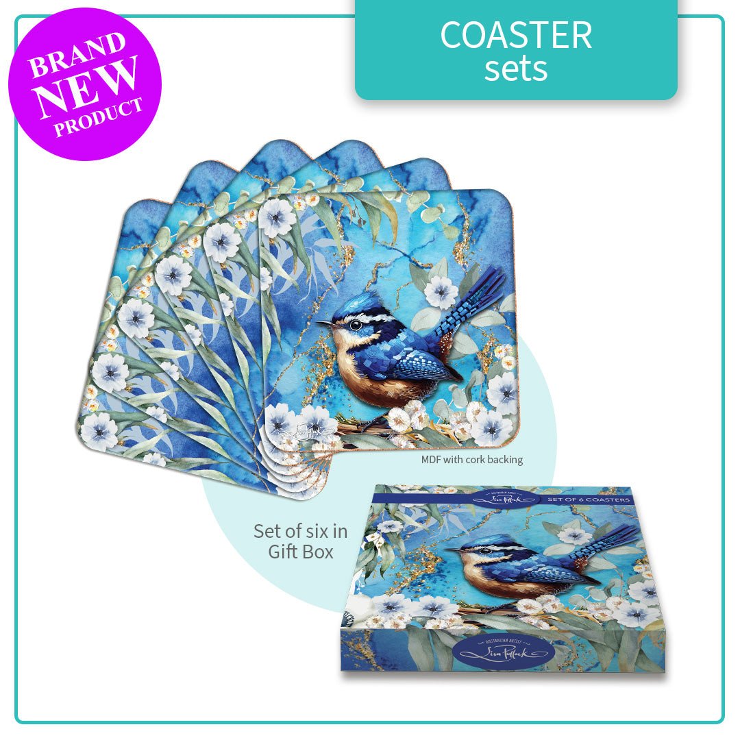 Lisa Pollock Coasters Set - CSTR06 - Cheeky Wrens - Mooroolbark Wool