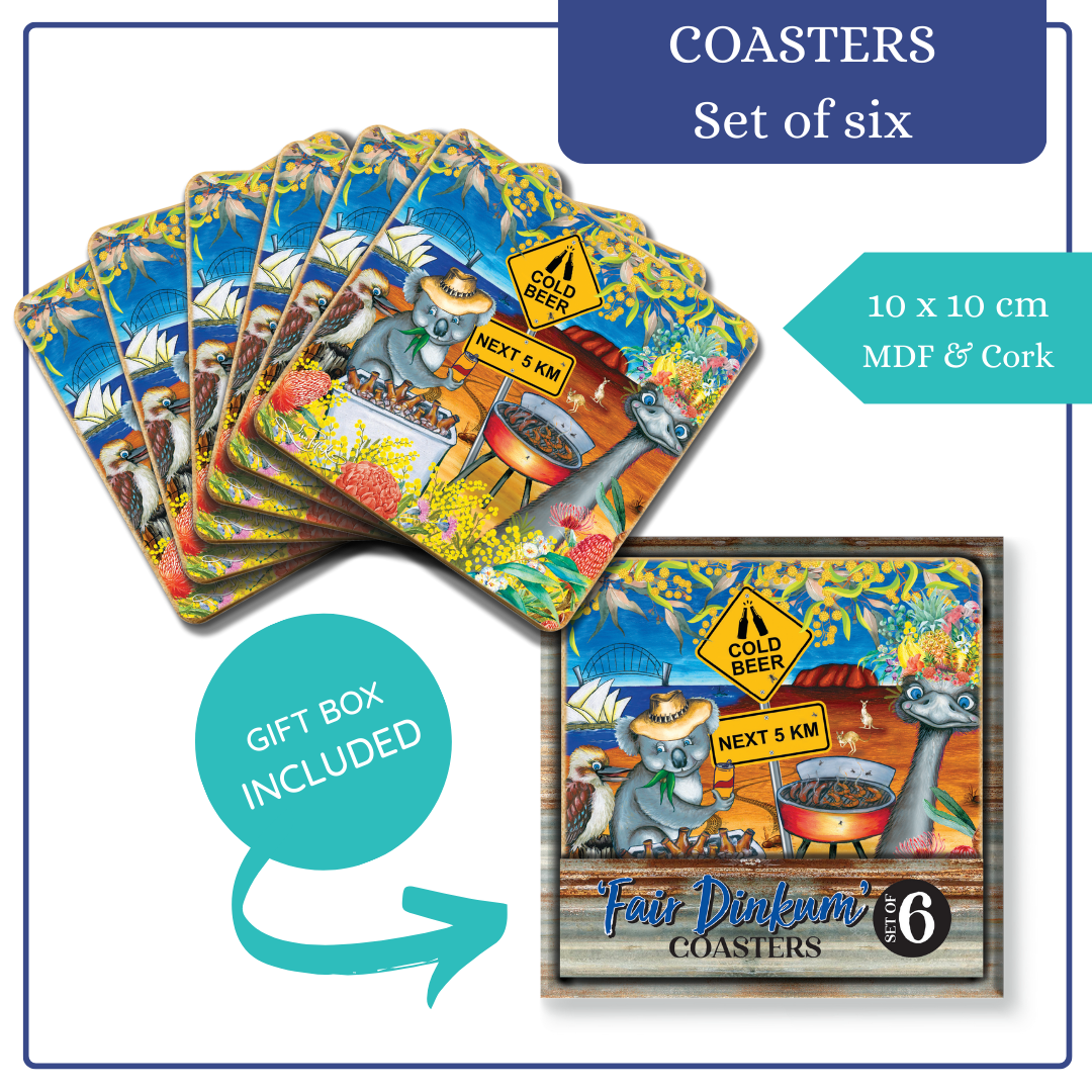 Lisa Pollock Coasters Set - CSTR14 - Cold Beer - Mooroolbark Wool
