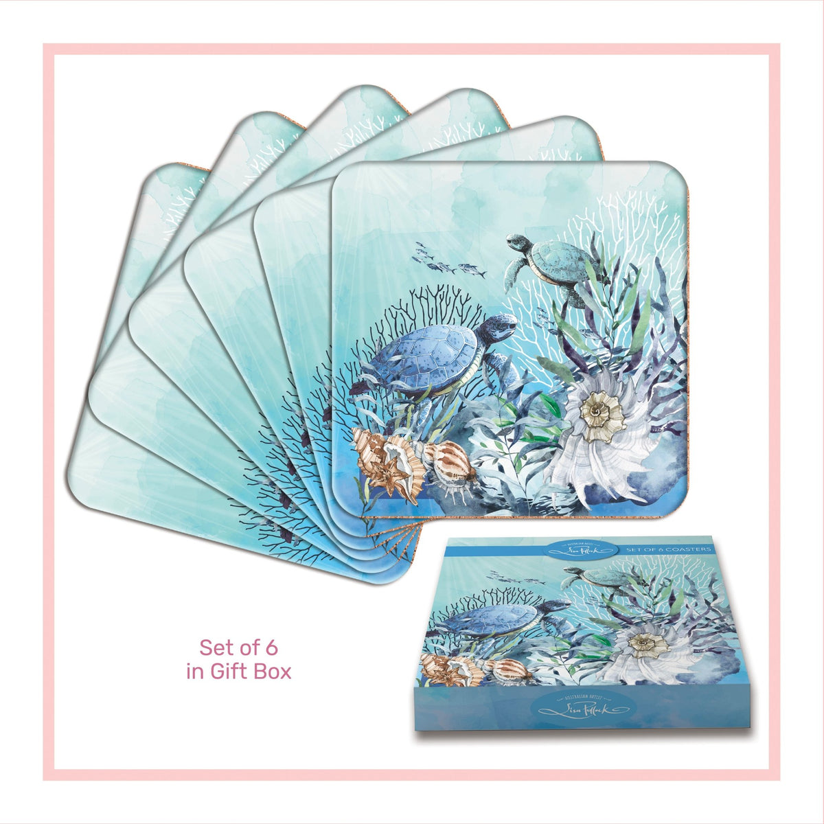 Lisa Pollock Coasters Set - CSTR16 - Turtle - Mooroolbark Wool