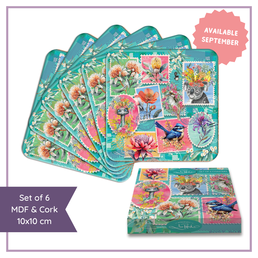 Lisa Pollock Coasters Set - CSTR19 - Pretty Postage - Mooroolbark Wool