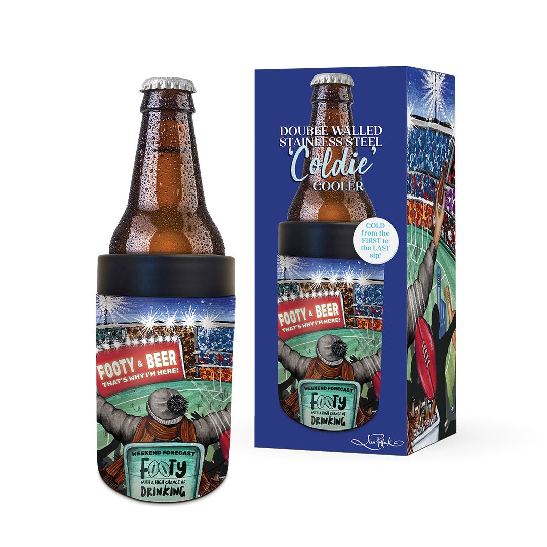 Lisa Pollock Coldie Cooler AFL Footy & Beer TCH13 - Mooroolbark Wool