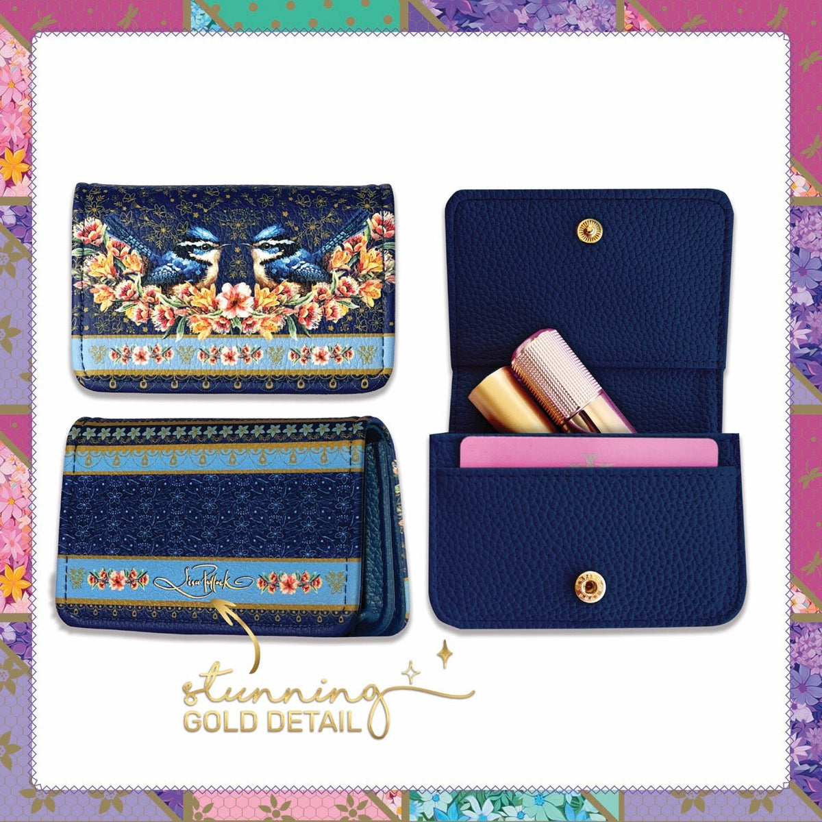 Lisa Pollock Compact Card Wallet - Wrens - Mooroolbark Wool
