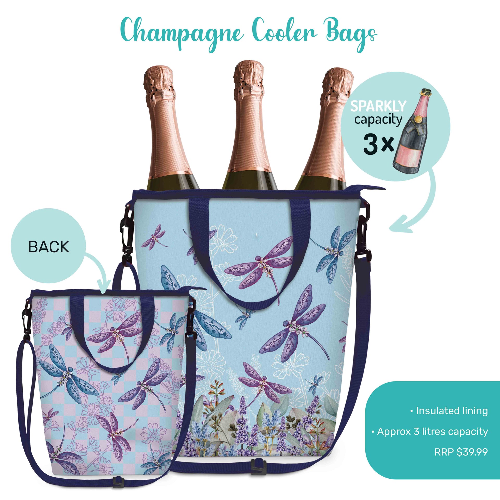 Lisa Pollock - Insulated Cooler Bag - Lavender Dragonflies - CCB20