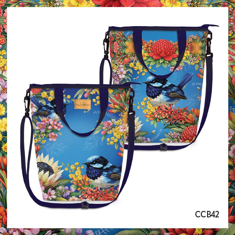 Lisa Pollock Insulated Cooler Bag Floral Fairy Wrens - CCB42 - Mooroolbark Wool
