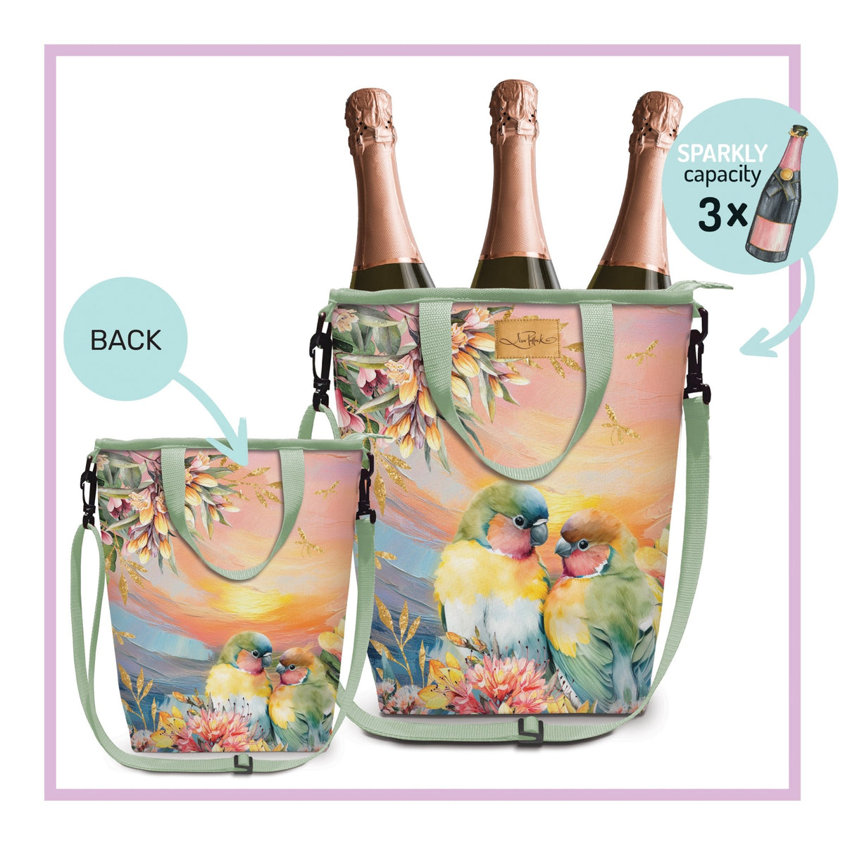 Lisa Pollock Insulated Cooler Bag Sunset Love Birds - CCB29       X disc - Mooroolbark Wool