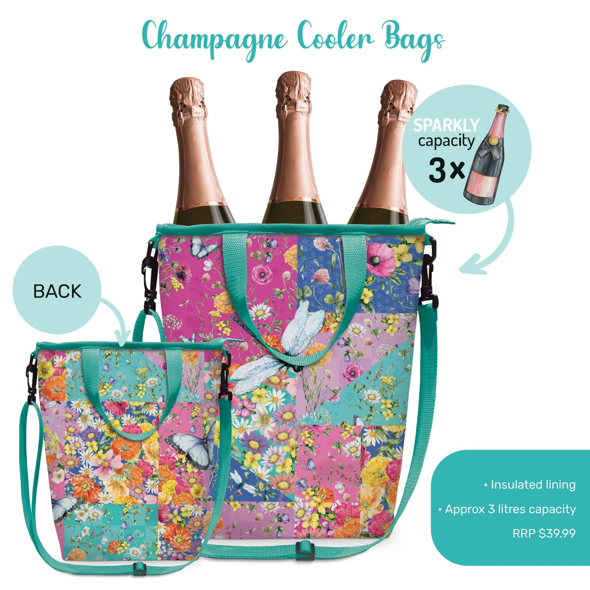 Lisa Pollock Insulated Cooler Bag Wildflower Patch - CCB18 - Mooroolbark Wool
