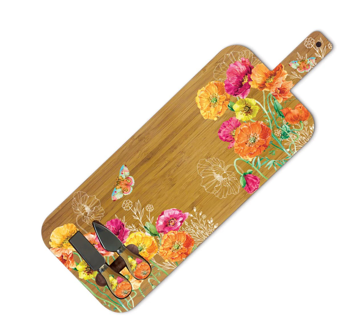 Lisa Pollock Large Serving Platter with Handle Bright Poppies LSP42 - Mooroolbark Wool