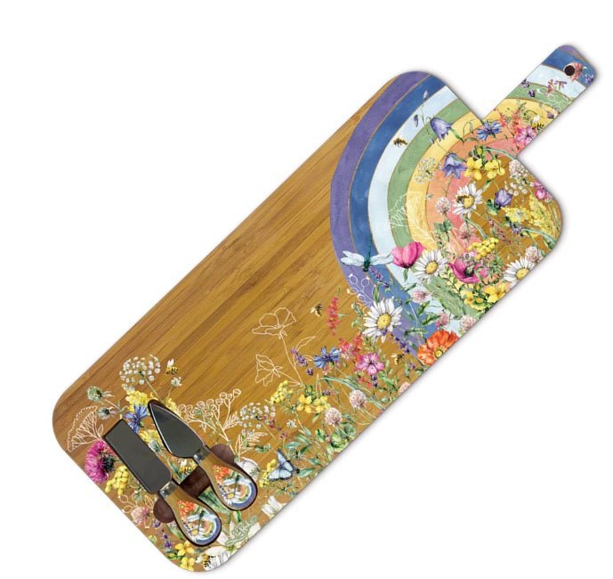 Lisa Pollock Large Serving Platter with Handle Wildflower Rainbow LSP41 - Mooroolbark Wool